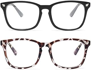livho 2 Pack Blue Light Blocking Glasses, Computer Reading/Gaming/TV/Phones Glasses for Women Men,Anti Eyestrain & UV Glare (*B2 Matte Black+Leopard, Clear)