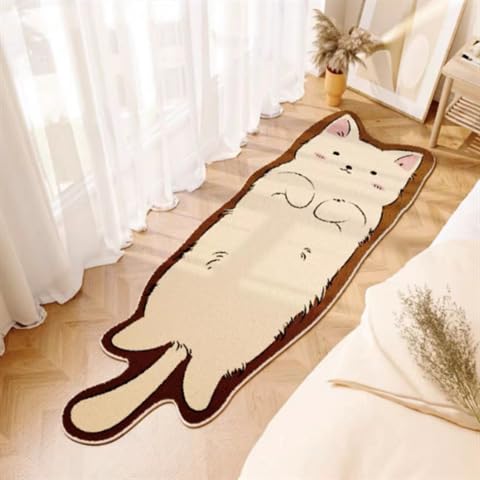 Cat Rug for Bedroom,Cat Shaped Rug Washable,Washable Cute and Funny Kids Pets Modern Printed White Irregular Shape Entryway (Brown Kitten)