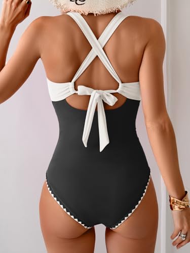 Image of B2prity One Piece Swimsuit for Women Tummy Control Ruched Bathing Suit Push Up Tie Back Swimwear Shell Stitched