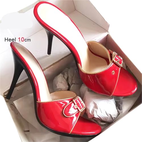 Kitten Heels Summer Women's Slippers Mules Outdoor Open Toe Belt Buckle Slipper Stiletto Thin High Heels 10cm2