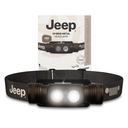 Energizer Jeep HM-2000 Headlamp Rechargeable, Hybrid Power Source Head Lamp, IPX4 Water-Resistant, Bright Rechargeable Headlamp, USB-C Cable Included