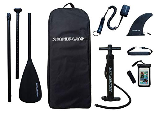 Aqua Plus 11ftx33inx6in Inflatable SUP for All Skill Levels Stand Up Paddle Board, Adjustable Paddle,Double Action Pump,ISUP Travel Backpack, Leash,Shoulder Strap,Youth & Adult Inflatable Paddle Board
