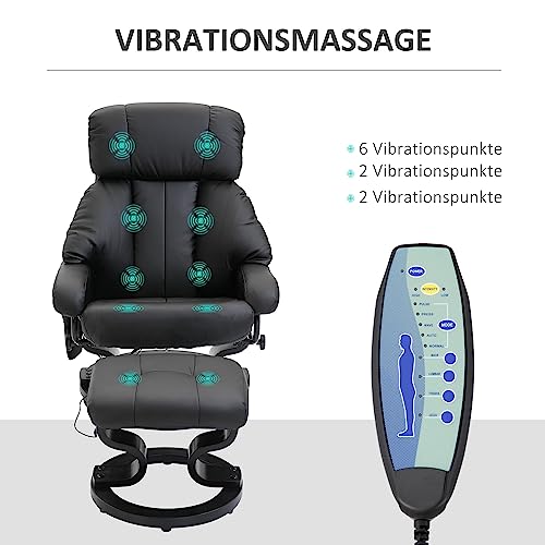 HOMCOM Massagesessel mit Hocker, 360° drehbarer Relaxsessel mit Liegefunktion, Massagefunktion TV-Sessel Fernsehsessel mit Seitentasche für Wohnzimmer, Kunstleder, Schwarz – Bild 5
