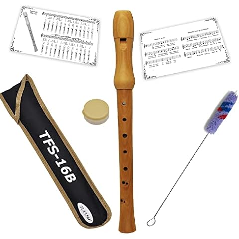 Tuyama® TFS-16B Wood Recorder - Baroque fingering + fingering chart and sheet music samples included - Soprano Recorder Flute Cover