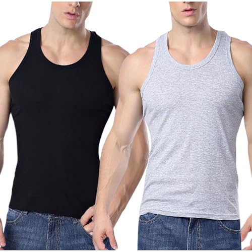 Men's 2 Pack Tank Top Undershirts, Workout Fitness Sleeveless T Shirts Gym Muscle Tee Bodybuilding Athletic Tops