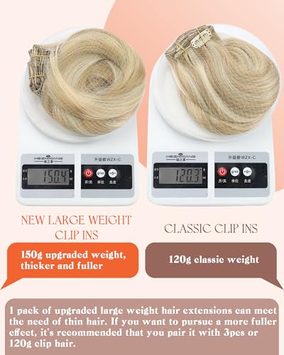 Image of Sunny Hair Clip in Hair Extensions Real Human Hair Blonde Highlights 135g | Honey Blonde Double Weft Remy Hair Extensions Clip Ins Add Amplified Fullness and Firm Structure for Concert Hair 20 Inch