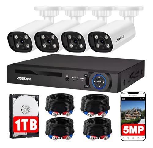 Opiniones de Kit Camaras los 5 más buscados. 50 ASECAM 5MP Kit de Camaras de Seguridad Exterior, 8CH DVR + 4 5MP Cámaras de Vigilancia con Audio, Detección de Caras/Vehículos, Visión Nocturna, Detección Movimiento, IP67...