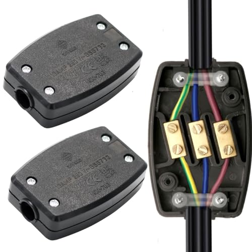 2Pcs 3 Terminal Electrical Junction Box 13amp 250v Flex Connector 3 Core Cable Joiner Black Connectors For Indoor Lighting,Power,Wiring