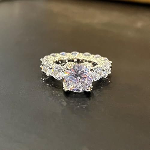 White Gold Plated Round Cubic Zirconia Inlaid Luxurious Engagement Rings Wedding Bridal Band Promise Rings Evening Parties Anniversary Valentine's Day Gifts Eternity Bands for Women