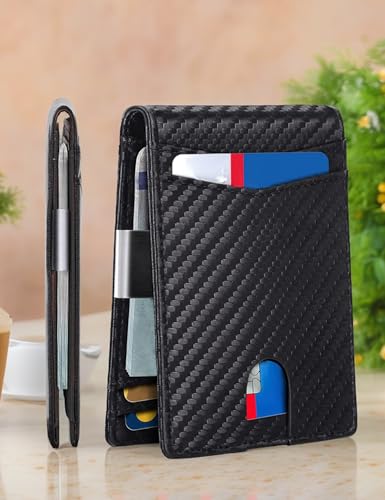 Slim Men's Carbon Fiber RFID Blocking Wallet, with Money Clip and Multiple Card Slots, Stylish and Portable, Suitable for Business and Everyday Use.2
