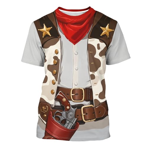 DFZ Cowboy Shirts for Men Funny Cosplay Costume Wester Crewneck Short Sleeve Casual Top Unisex