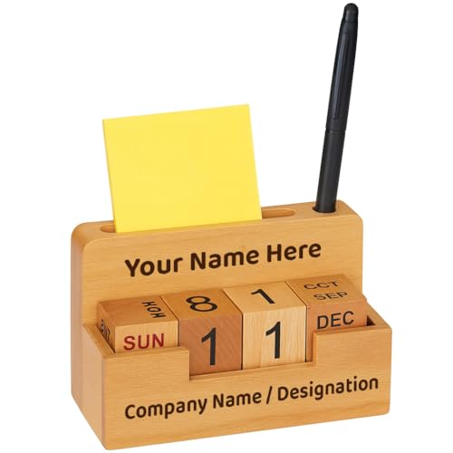 Image of Deskart Personalized Desktop Cube Flip Calendar| Wooden Customized Lifetime Infinity Calendar with Visiting Card, Pen Holder and Personal Name Marking | Foldable for Home Decor, Office Desk and Study Table (Infinity Personalized)