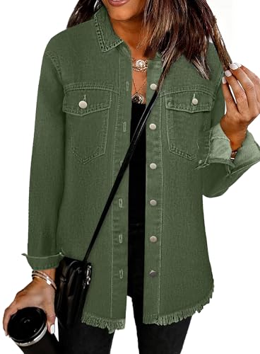 Bosmeer Casual Denim Jackets for Women Oversized Distressed Frayed Hem