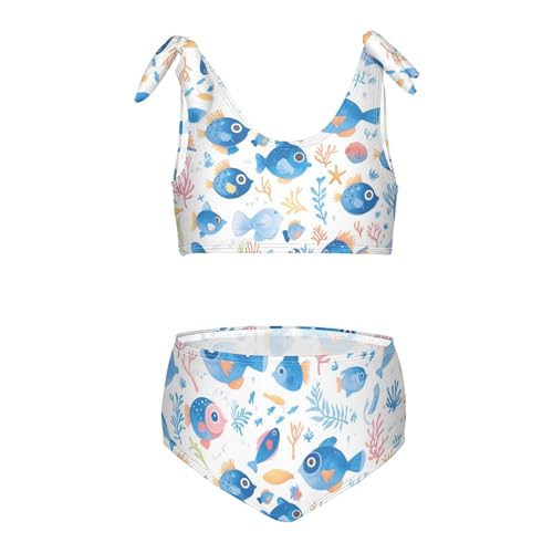 KLL Puffer Hawaiian Fish and Seaweed Girls' 2 Pieces Bikini Sets Beach Swimsuits Swimwear Adjustable Strap