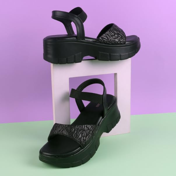Image of Mochi Women Faux Leather Wedge Heel Fashion Sandal