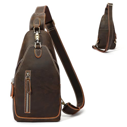 Image of NIUCUNZH Genuine Leather Crossbody Sling Bag Handmade Classic Vintage Shoulder purse daypack Backpack