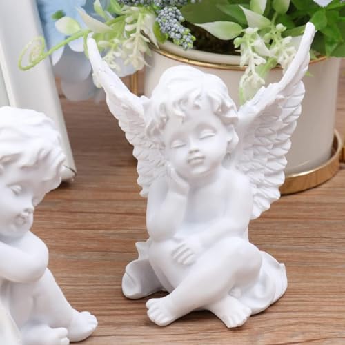 Image of Saugat Traders Angel Wings Statue for Home Decor - White Polyresin with Marble Finish Showpiece Decoration - Good Luck Gift
