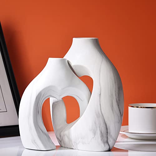 Marble Vase,Ceramic Vase Set Of 2,Black And White Marble Flower Vase,Heart Vases For Decor,Boho Vases For Home Decor,Modern Farmhouse Decor Accents,Living Room, Room,Bookshelf Marble Vases Decorative #TOP16