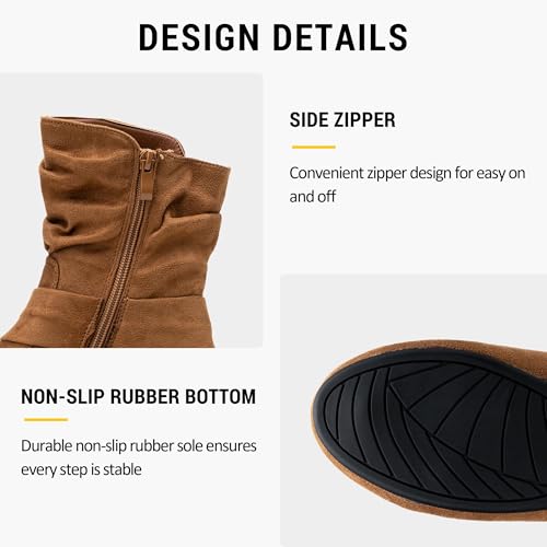 Image of Vepose Women's Slouch Ankle Boots, Flat Low Heel Side Zip Booties 939A