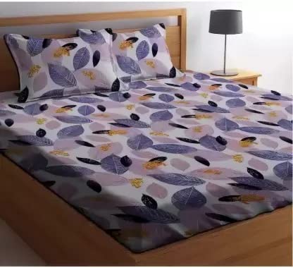 AVISARDO Glace Cotton 200TC Flat Printed Double Bed Bedsheets with 2 Pillow Cover King Size 90x90 (Purple)