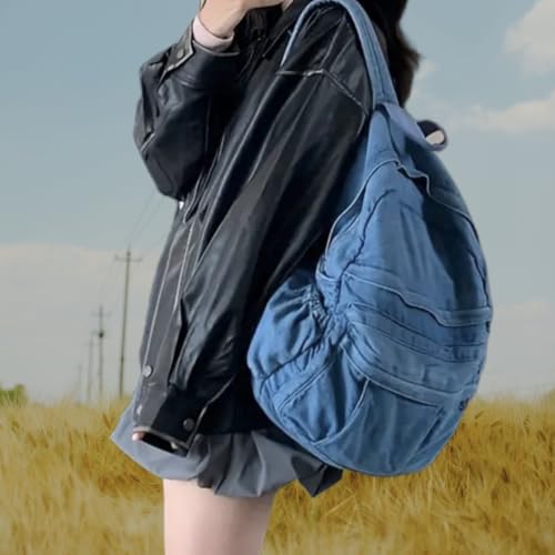 Image of Light Wash Denim Jean Backpack for Women & Men Retro Aesthetic Rucksack Basic Backpack for High School /College Students Travel Laptop Bag