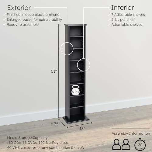Image of Prepac Narrow Cabinet Media, Slim Multimedia Storage Tower, Black