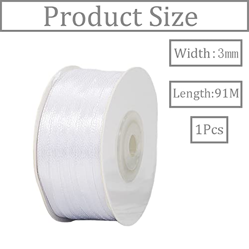 3mm White Ribbon for Gift Wrapping,91m Fabric Thick Satin Ribbon White Bow for Gift Wrapping,Ribbons for Balloons,Crafting,Hair,Bouquets,Wedding - Image 2