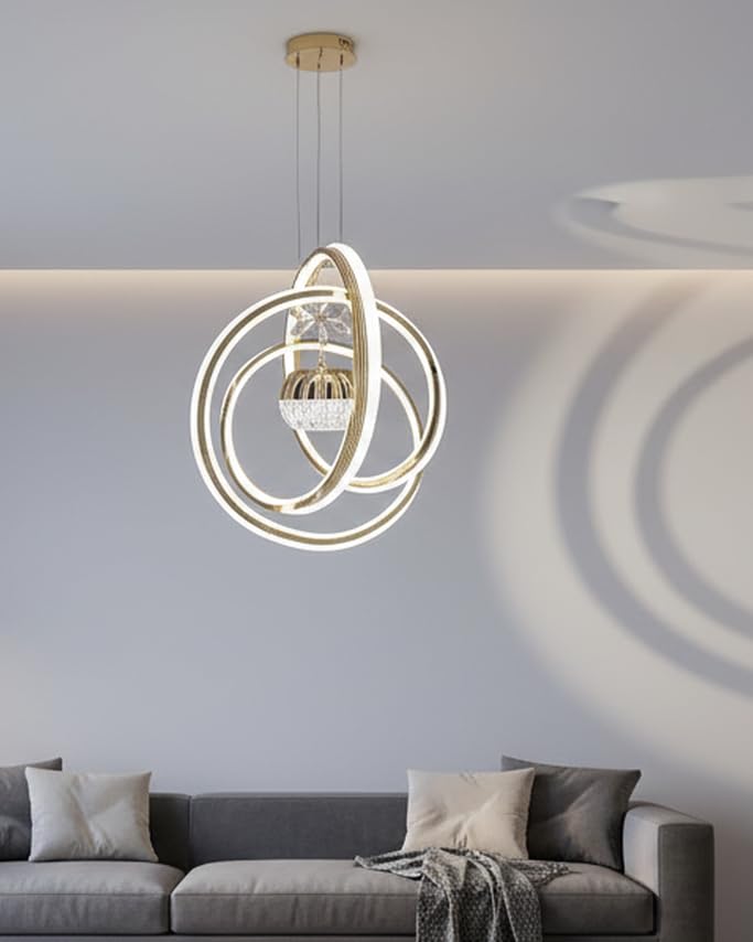 Image of swanart Orbis Fibreglass Pendant Light, Modern Orbital LED Design, 3-Mode Color Temperature, Energy Efficient 800 Lumen, Indoor Ceiling Mount