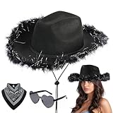 【Diseño de Lentejuelas】 Este sombrero cowboy de estilo occidental está equipado con una cuerda ajustable para adaptarse a diferentes formas de cabeza. El borde del ala del sombrero está decorado con lentejuelas plateadas, que son hermosas y de alta gama. También se pueden combinar con diferentes. ropa, zapatos u otros complementos, como botas de vaquero, pañuelo en la cabeza, chaleco o camisa con flecos, pantalones, falda, etc., mostrando diferentes estilos y encanto único.