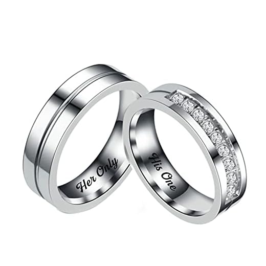 Aotiwe Anillos Pareja, Anillo Compromiso Grabado Corazón Her Only and His One Plata M 12 & H 12 Graduación Boda Novia
