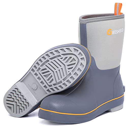 Gieeshield Rubber Boots For Men And Women, Waterproof Insulated Rain Boots With Steel Shank, 5.5Mm Neoprene Rubber Outdoor Mid Calf Rubber Boots, Rubber Work Boots For Farming Gardening Fishing (Size 8 Gray) #TOP18