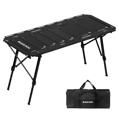 BLACKDOG Modular IGT Camping Table with Center-Folding Design 4.5 Unit Aluminum Outdoor Kitchen Table Adjustable Height 16-24 Portable Folding Camp Table with Side Rails & 7 Expandable Plates