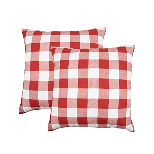 PurpleEssences Christmas Red and White Buffalo Plaid Throw Pillow Covers 12x12 Inch Pack of 2 Decorative Cushion Case for Farmhouse Home Holiday Decor