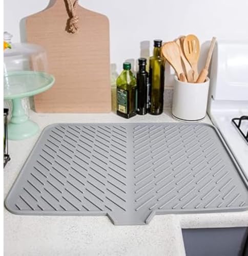 Image of Silicone Dish Drying Mat for Kitchen Counter, Extra Large 23 x 17 Inches, Premium Thick Drying Mat with Drain Lip, Fast Drying, Heat Resistant Non Slip Mat