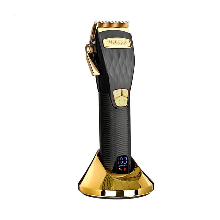 Image of WMARK Ultra Premium Professional 5 Speed Setting Hair Clipper Digital Display 440C 9CR18 Blade Powerful Magnetic Motor 8 Guide Comb Taper Lever Adjustment Charging Pod & Stand Runtime 240 mn, Model 19