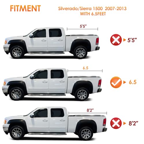 Image of Nilight Soft Roll-Up Tonneau Cover Compatible with Chevy Silverado /GMC Sierra 1500 2007 2008 2009 2010 2011 2012 2013-6.5ft Truck Bed Cover