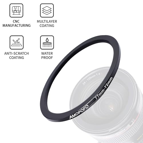 Image of 77mm to 72mm Camera Filter Ring /77mm to 72mm Step-Down Ring Filter Adapter for 72mm UV,ND,CPL,Metal Step Up Ring