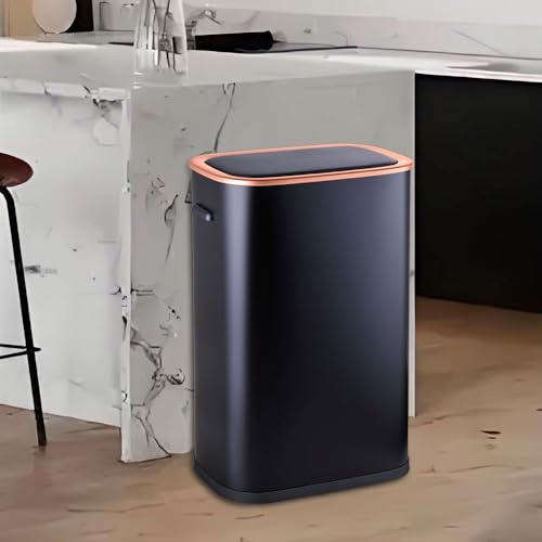 STARNINE 55L Motion Sensor Kitchen Bin Stainless Steel Automatic Sensor Bin Infrared Technology Touch Free Sensor & Finger Touch Operation Kitchen Waste Bin (Black-Gold Edition)