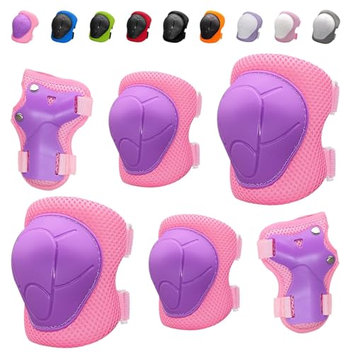 Kids Protective Gear Set, Knee Pads for Kids 3-10Years Toddler Knee and Elbow Pads with Wrist Guards Boys or Girls for Skating Cycling Bike Rollerblading Scooter Bike (Purple Pink, S(3-7years))