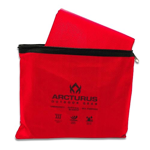 Image of Arcturus All-Weather Outdoor Survival Blanket, Thermal Emergency Blanket, Reflective Heat Tarp with Grommets, Lightweight for Camping, Backpacking, Hiking & Emergency Car Kits, Red, 60x82in