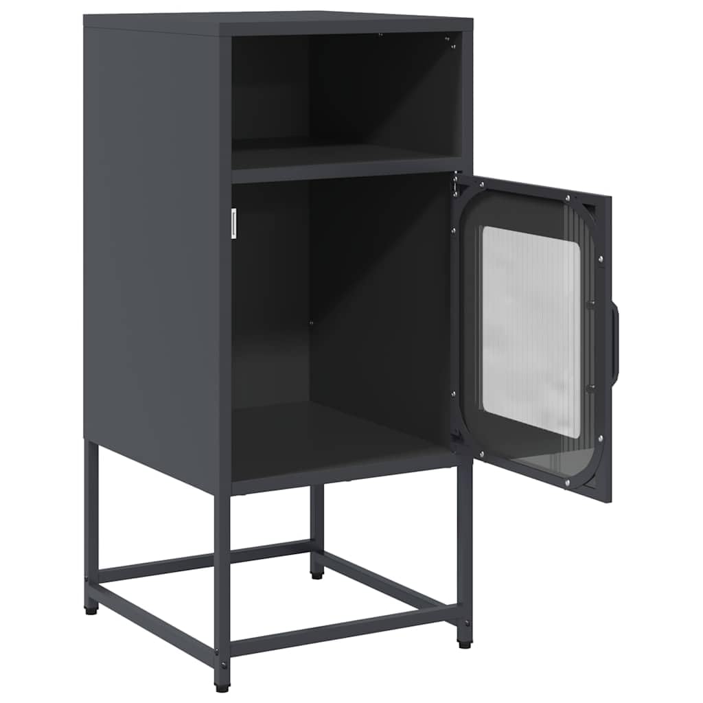 Comodino Antracite 36x39x78 cm in Acciaio Laminato a Freddo | Mobiletto multiuso in metallo con gambe e maniglie per camera da letto, corridoio e ufficio