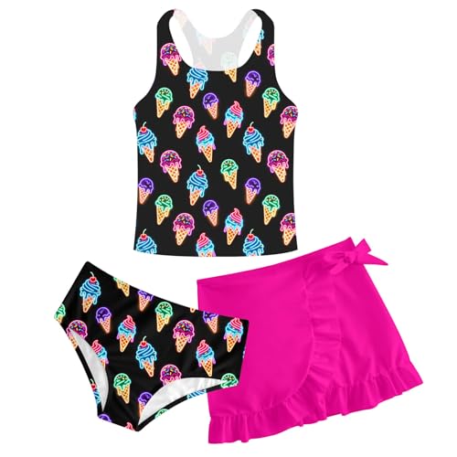 Image of Girls Swimsuits 3 Piece Tankini Bathing Suit Set Cute Bikini Swimwear with Cover Ups Beach Skirt 5-16 Years