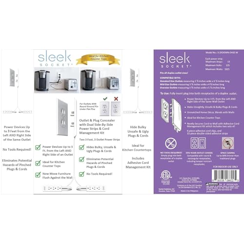 Sleek Socket Original & Patented Ultra-Thin Outlet Concealer with Cord Concealer Kit, Flat Extension Cord with Multi Outlets Power Strip, Ideal for Home Improvement, Hide Bulky and Messy Cords by sleek socket - Image 5