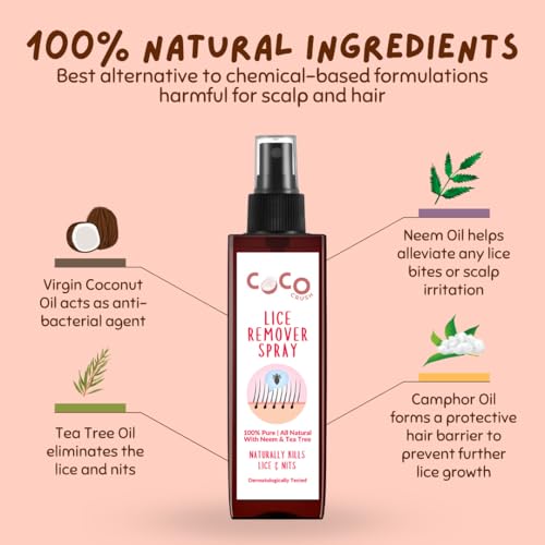 Image of Coco Crush Natural Lice Treatment Kit | Ayurvedic Anti-Lice Shampoo, Herbal Lice Spray & Long Handle Comb | 100% Natural, Safe & Chemical-Free | Kills Lice & Nits | Gentle for Kids & Adults (200ml(2x100ml) + Comb)