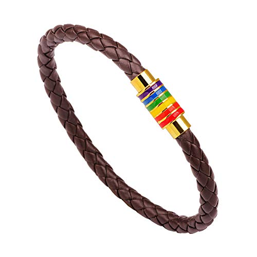 Image of Leather Braided LGBT Rainbow Bangle Bracelet - Gay & Lesbian Pride