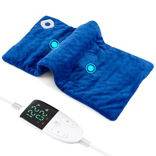Image of Giantex Weighted Heating Pad w / 2 Massagers, Electric Heated Pad for Back Neck Pain Cramp Relief, Massaging Vibration, 5 Heating Levels, 9 Modes, 1 /2 /4 H Auto Shut-Off, Home Use Heating Mat (Blue)
