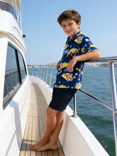 Image of uideazone Boys Novelty Print Short Sleeve Button Down Hawaiian Shirt 5-14Y