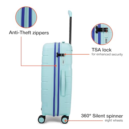 Image of Nasher Miles Cannes Hard-Sided Polypropylene Check-in Luggage 28 inch | 75cm | 8 Wheels Large Trolley Bag for Travel | Suitcase (Pastel Green Blue)