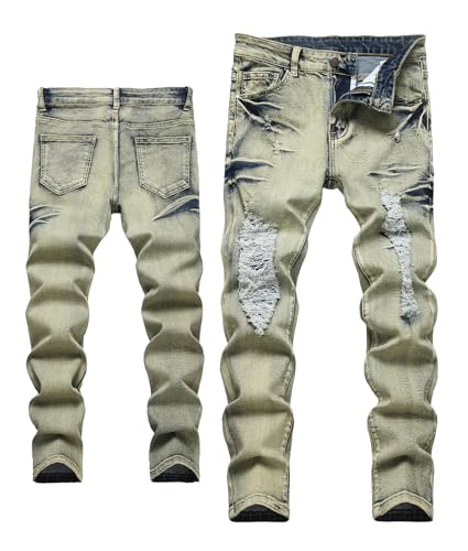 Image of Happy Cherry Kids Boys Skinny Ripped Denim Jeans Comfortable Stretch Slim Fit Pants Trousers School Age 9-10 Years Grey
