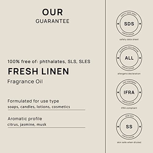 Vinevida [4Oz] Fresh Linen Fragrance Oil For Soap Making Scents For Candle Making, Soy Candles, Fabric Freshener Room Sprays, Laundry Dryer Balls, Home Scents Oil Diffusers, Bath Bombs #TOP2